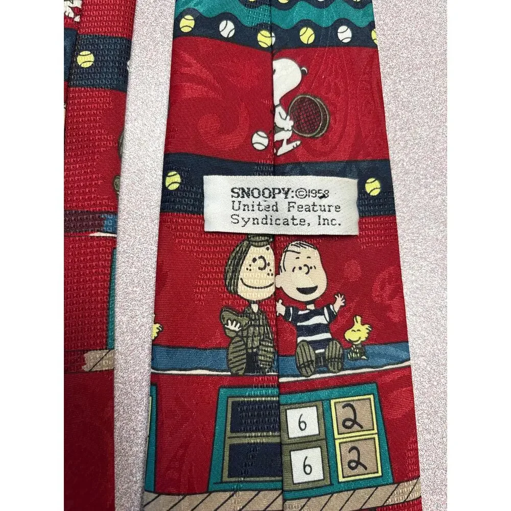 Snoopy Peanuts Tennis Tie Red Charlie Brown Woodstock Novelty